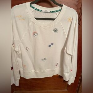 Jane and Delancey White Sweatshirt with Colorful Embroidery